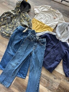 Kids Denim Jeans - Blue Straight Leg Pair and Hoodies size 6 jeans